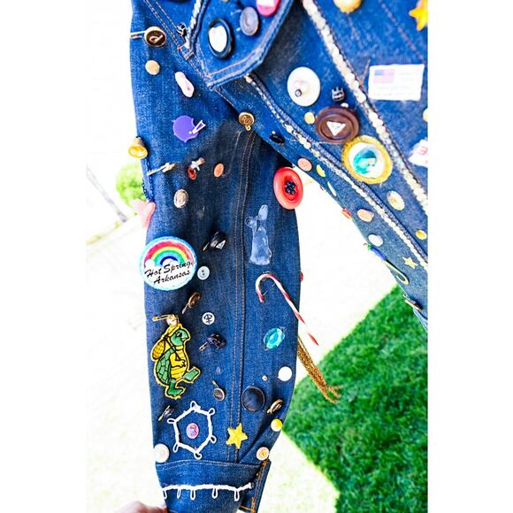Custom 80's Denim Jean Jacket Levi's Orange Label Charms Pins Patches - Picture 5 of 15